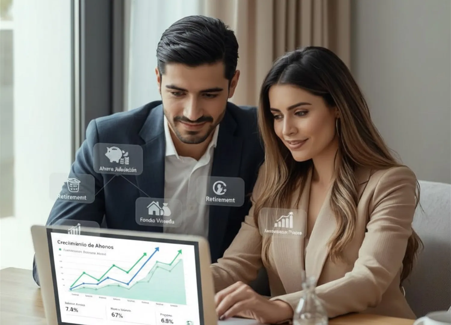 Persona explorando diferentes opciones de planeación financiera desde una interfaz organizada